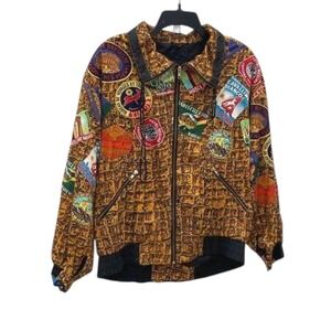 Vintage Travel Patch Bomber Jacket Women's